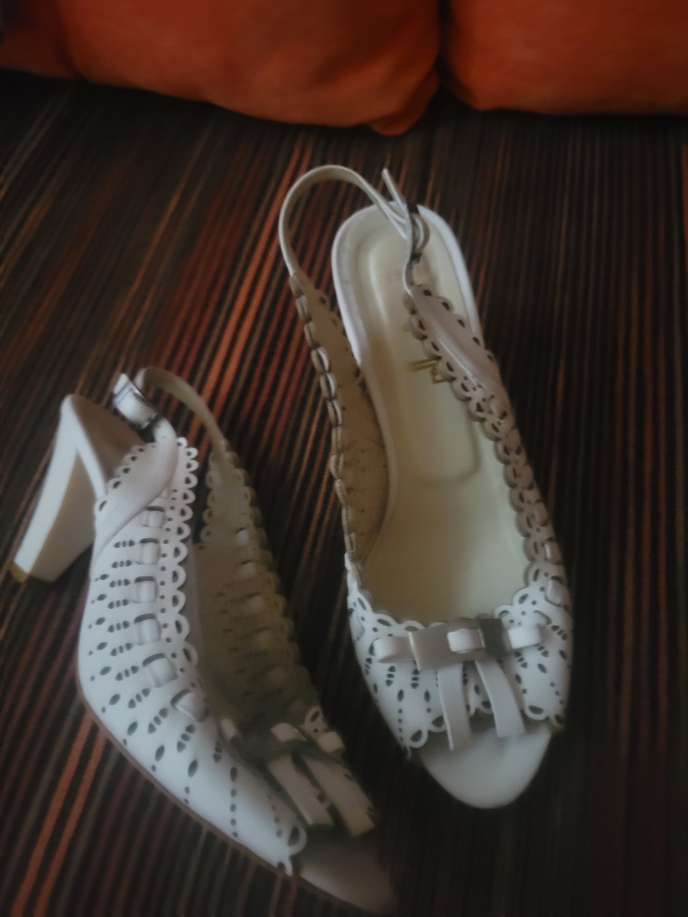 Women's White Slingback Peep-Toe Heels with Laser Cut Detail